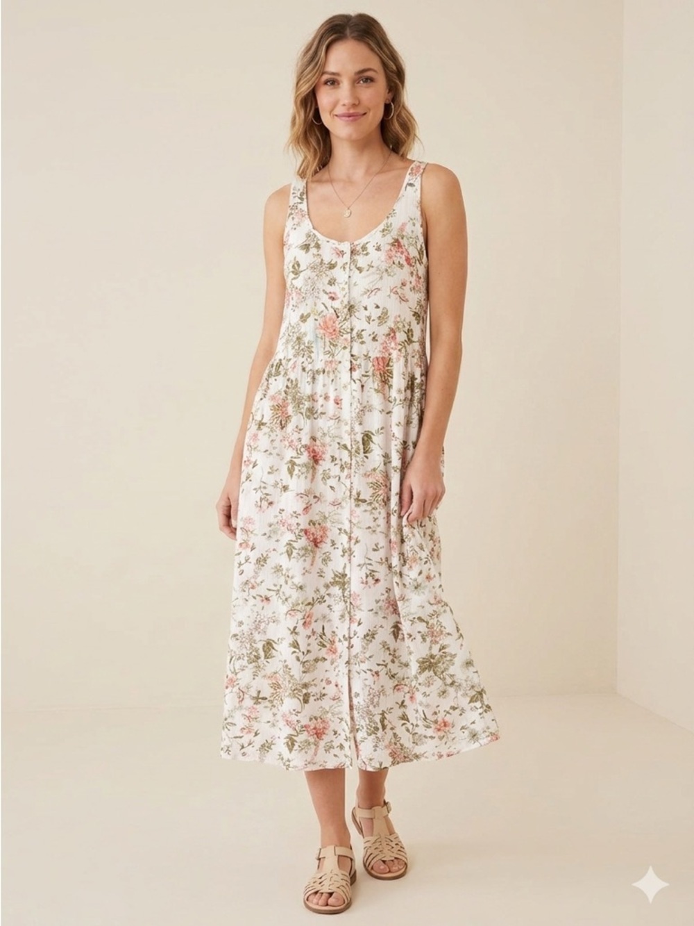 Frye Cream Floral Button-Front Tank